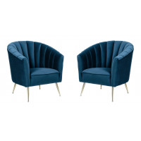Manhattan Comfort 2-AC056-BL Rosemont Blue and Gold Velvet Accent Chair (Set of 2)